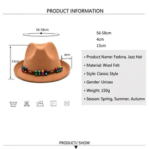 Tableau des tailles chapeau fedora en feutre de laine unisexe bord 4cm profondeur 13cm