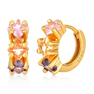 Vintage 925 Sterling Silver Post Colorful Zirconia Huggie Hoop Earrings Women Luxurious Square Geometric Inlaid Jewelry