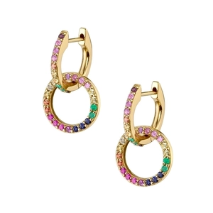 Double Geometric Hoop Earrings Copper Zircon With 925 Sterling Silver Earring Post Fashion Jewelry For Women