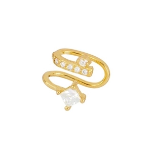 Macro shot of 18k gold plated double-layer ear cuff set with white cubic zirconia stones