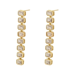 Elegant 18K gold plated drop earrings with eight rectangular sparkling cubic zirconia stones
