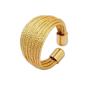 Anello aperto multistrato placcato in oro per donna con design a trama intrecciata moda