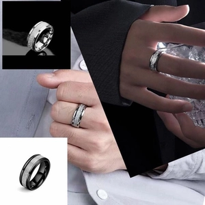 Fashion rime texture titanium steel ring for men and women in silver and black matte finish