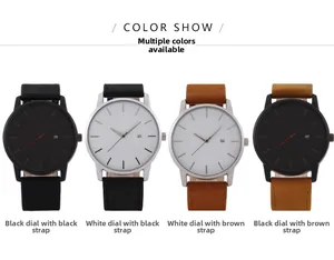 Aperçu des quatre montres à quartz pour hommes au design minimaliste avec bracelet cuir