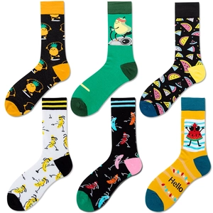 Pack of 6 funny cotton crew socks with creative fruit patterns like pineapple and banana