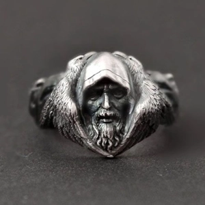 Antique Silver Alloy Ring Vintage Hooded Bearded Elder Relief Nordic Viking Gothic Punk Style Jewelry For Men