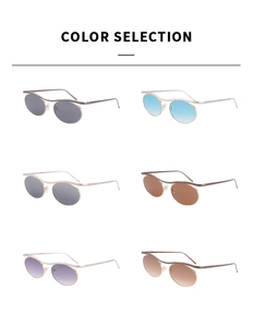 Detailed color selection of metal oval sunglasses with wavy frame in six variations
