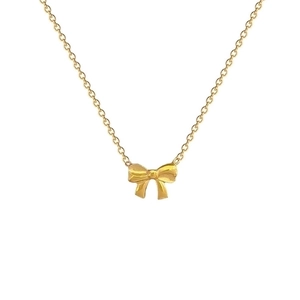 Minimalist gold titanium steel necklace with a delicate bow pendant for women