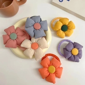 Cute sunflower hair ties set in assorted pastel colors for girls, soft fabric elastic bands