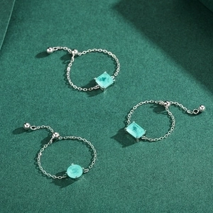 DREIER-SET S925 Silberringe mit grünen Turmalin-Steinen in geometrischen Formen