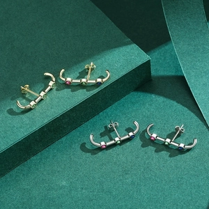 S925 sterling silver bar studs with colorful inlaid stones in gold and silver finish