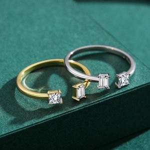 925 silver open rings in gold and silver finish with square cut cubic zirconia stones