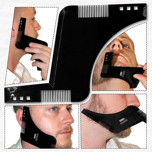 Men's beard grooming tool with multiple curves for shaping beard and neckline
