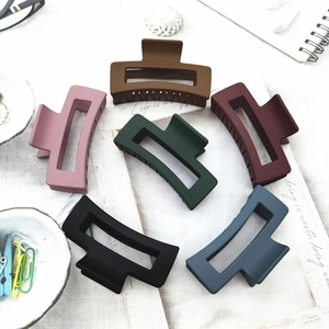 Set of 6 large matte rectangular hair claws in Morandi colors for thick hair styling
