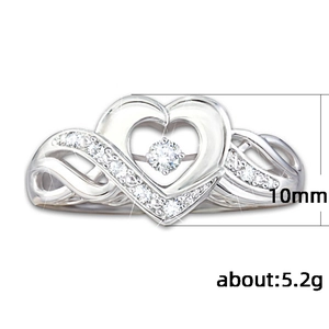 Holle hartvormige legering ring voor dames met dansende steen en pavé