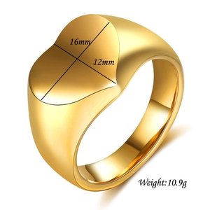 Polished 18K gold plated signet ring with dimensions 16mm x 12mm and 10.9g weight