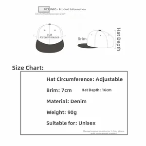 Größentabelle für Jeans-Basecap mit 7cm Schirm, 16cm Tiefe und verstellbarem Band