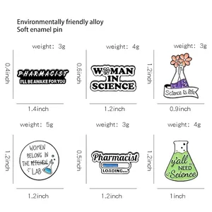 Size guide for cartoon chemistry lab enamel pins made of eco-friendly alloy