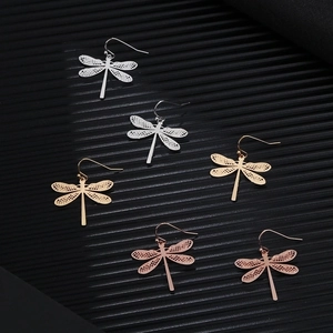 Retro Dragonfly Dangle Earrings Copper Hollow Mesh Wings Fashion Animal Jewelry For Women