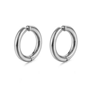 Polished silver stainless steel hoop earrings for men and women in minimalist style