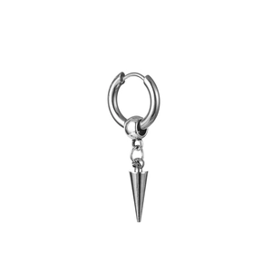 Minimalist silver stainless steel hoop earrings with hanging cone pendant for women