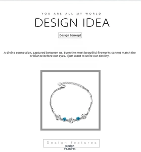 Detail of S925 sterling silver clover bracelet with blue zircons and adjustable chain