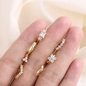 Geometric Cubic Zirconia Copper Earrings Hoop Ear Cuffs Gold Plated Korean Style Minimalist Fashion Jewelry For Women