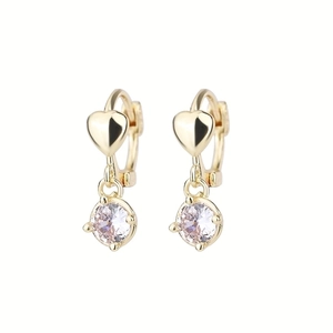 Elegant gold plated S925 silver heart earrings with sparkling round zircon crystals