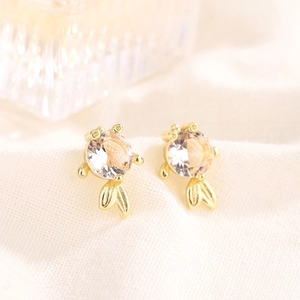 Exquisite 925 silver goldfish stud earrings with sparkling cubic zirconia in gold finish