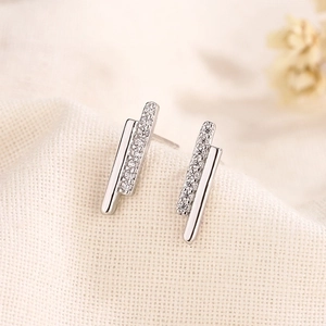 Minimalist 925 silver double bar stud earrings with shimmering pave-set cubic zirconia