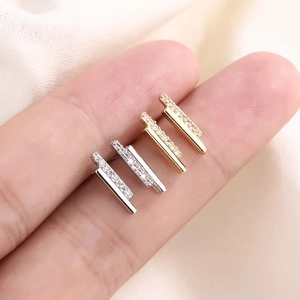 Minimalist Geometric Double Bar Stud Earrings With 925 Sterling Silver Earring Post Copper Inlaid Zirconia Jewelry Women