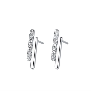 Elegant 925 silver double bar stud earrings with sparkling pave-set cubic zirconia stones