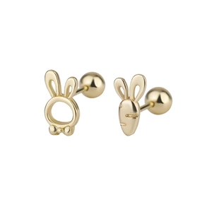 Asymmetric gold rabbit and carrot stud earrings with secure ball screw backs for women