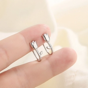 Tulip Flower Stud Earrings Elegant Minimalist Copper Floral Jewelry For Women