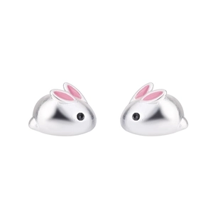 Süße S925 Silber Kaninchen Ohrstecker mit rosa Emaille und einem minimalistischen Design