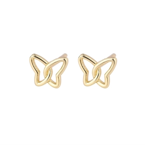 Minimalist S925 sterling silver butterfly stud earrings with golden hollow line design
