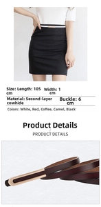 Vue détaillée d'une ceinture fine en cuir de 1 cm avec dimensions et boucle en métal