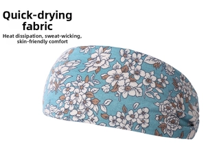 Close-up of quick-dry elastic floral yoga headband with sweat-wicking knit texture