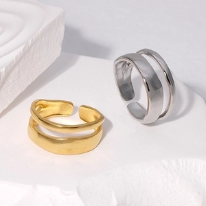 Minimalist double layer open titanium steel rings in gold and silver finish