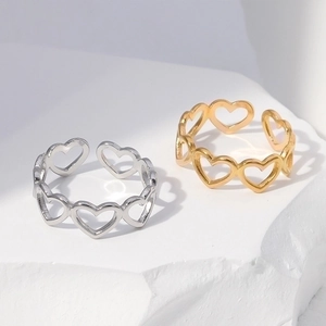 Minimalist stainless steel open rings with heart cutout design in gold and silver