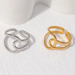 Minimalist twisted geometric stainless steel open rings in gold and silver finish