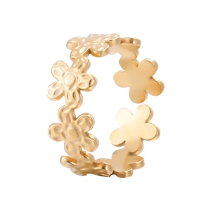 Minimalist golden stainless steel open ring featuring a delicate hollow daisy flower design