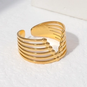 Multi Layer Open Ring Stainless Steel Adjustable Geometric Hollow Line Statement Minimalist Jewelry For Women