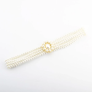 Elastic four-row pearl belt with a golden flower buckle for women's fashion dresses