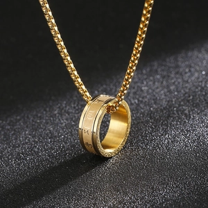 Spinner Ring Anhänger Halskette Edelstahl Buddhistisches Sechs Silben Mantra Stressabbau Rotierender Schmuck Unisex