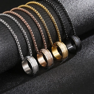 Drehbarer Mantra-Ring aus Titanstahl mit Halskette in Silber, Gold, Schwarz und Roségold-Finish