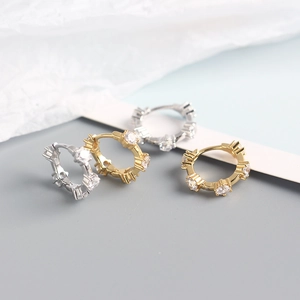 Elegant S925 sterling silver hoop earrings with cubic zirconia in silver and gold plating