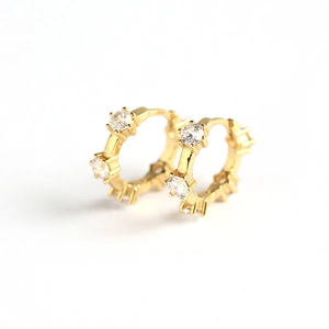 Luxurious S925 sterling silver hoop earrings with round cubic zirconia in gold finish
