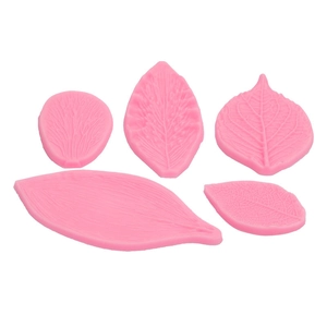 Lot de 5 moules à fondant en silicone rose avec textures de feuilles pour fleurs de pâtisserie