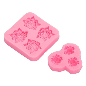 Two-piece pink silicone floral fondant molds for chocolate and cake decorating